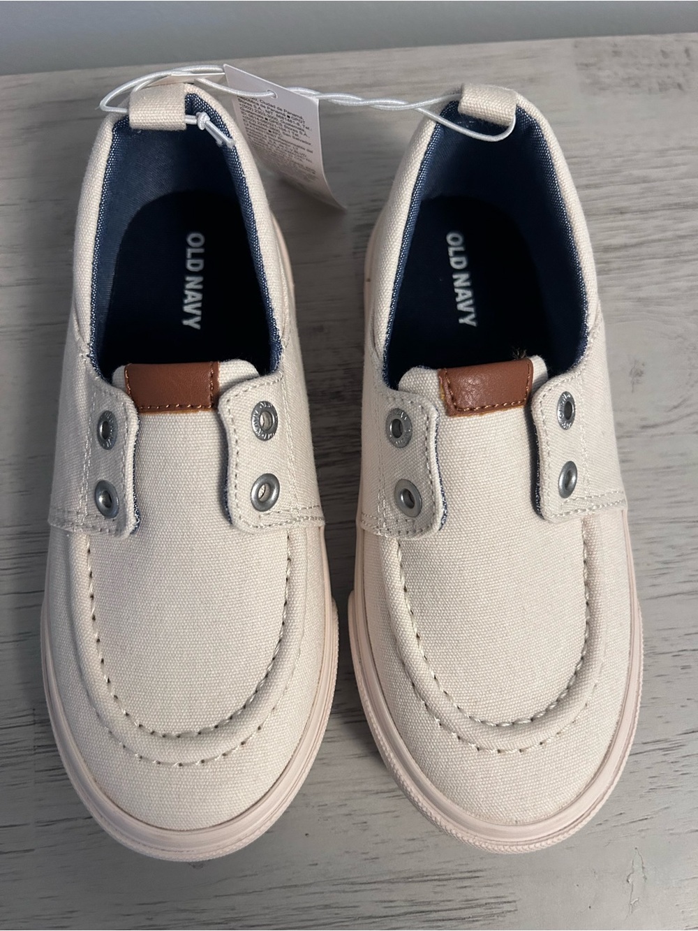 Old Navy Kids Canvas Slip-On Shoes in Cream with Brown Accent